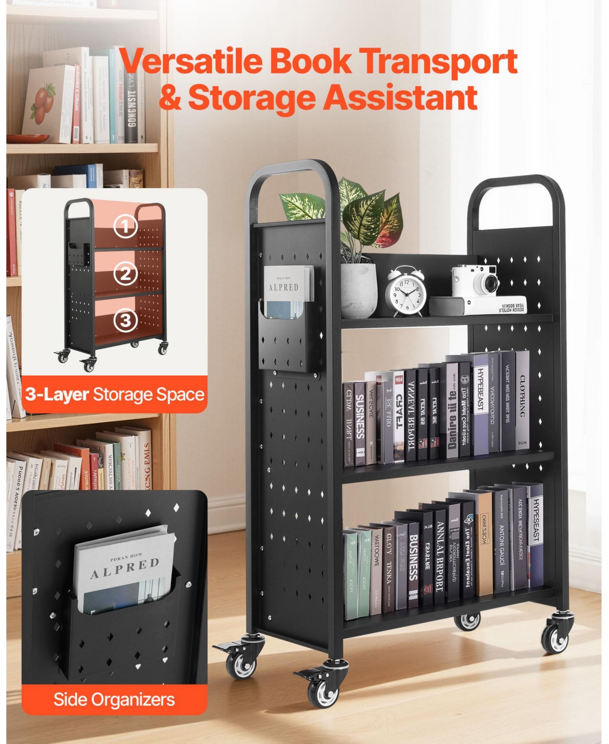 Rainsken Rolling Library Book Cart