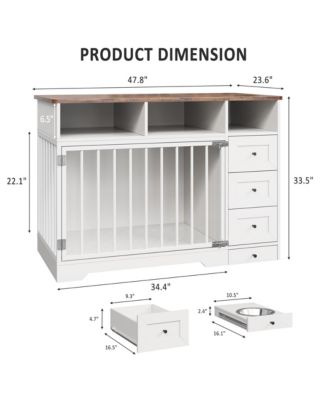 47.8 Inch Dog Crate Furniture Kennel with Doors Wooden Pet House with Drawers and Storage Cabinet