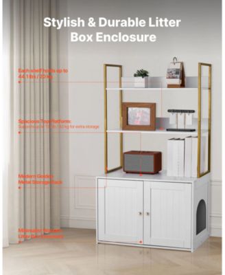 27.6" Hidden Litter Box Cabinet with Metal Legs & 2 Storage Shelves - Waterproof Cat Washroom for Living Room