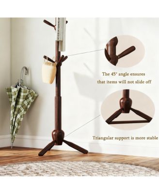Solid Wood Coat Rack, 9 Hooks, Adjustable Height, Multi-Scenario Use