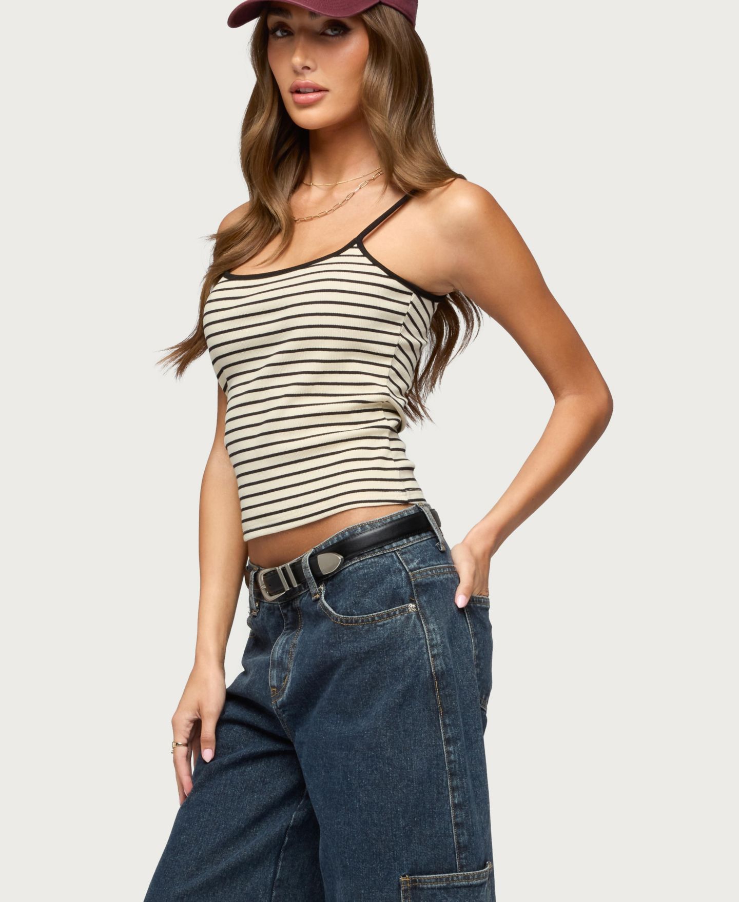 Женский топ Edikted Gretta Striped Ribbed, цвет: Кремовый чёрный — фото 4