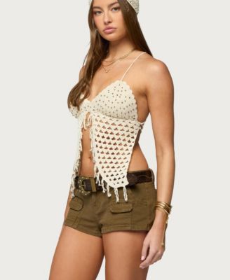 Women's Maggie Bead Split Front Backless Crochet Top