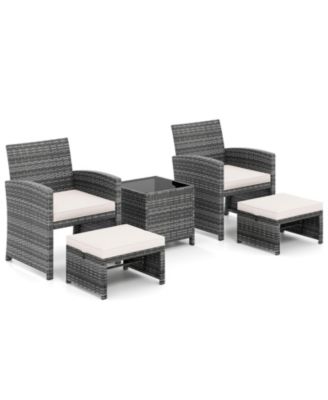 5 Pieces Patio Furniture Set PE Wicker Lounge Chairs w/ 2 Ottomans Outdoor
