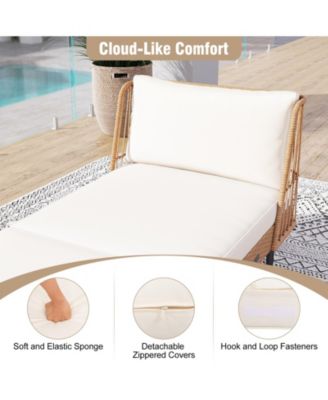 2PCS Patio Wicker Daybed w/Seat Back Cushions Robust Metal Legs For Backyard