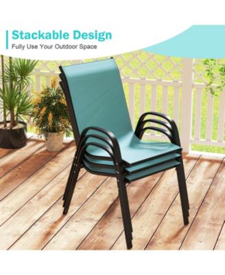 Set of 4 Patio Dining Chairs Stackable Armrest Space Saving Garden