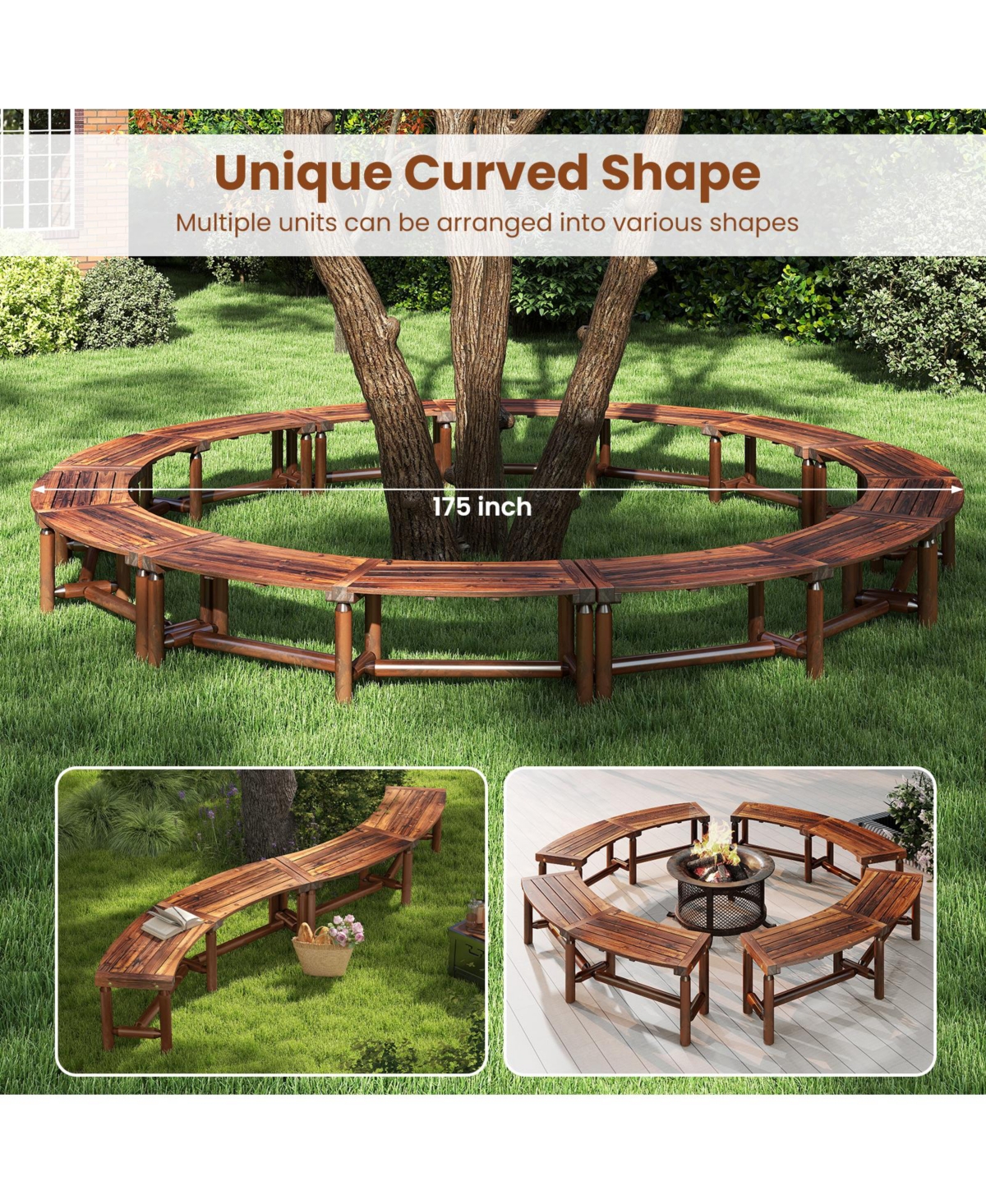 Gymax 2PCS Patio Curved Bench for 2-3 People Outdoor Loveseat Backyard Garden