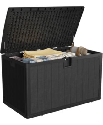 130-Gallon Resin Deck Box, Lockable All-Weather Outdoor Storage for Patio, Garden & Pool Accessories, Faux Wood