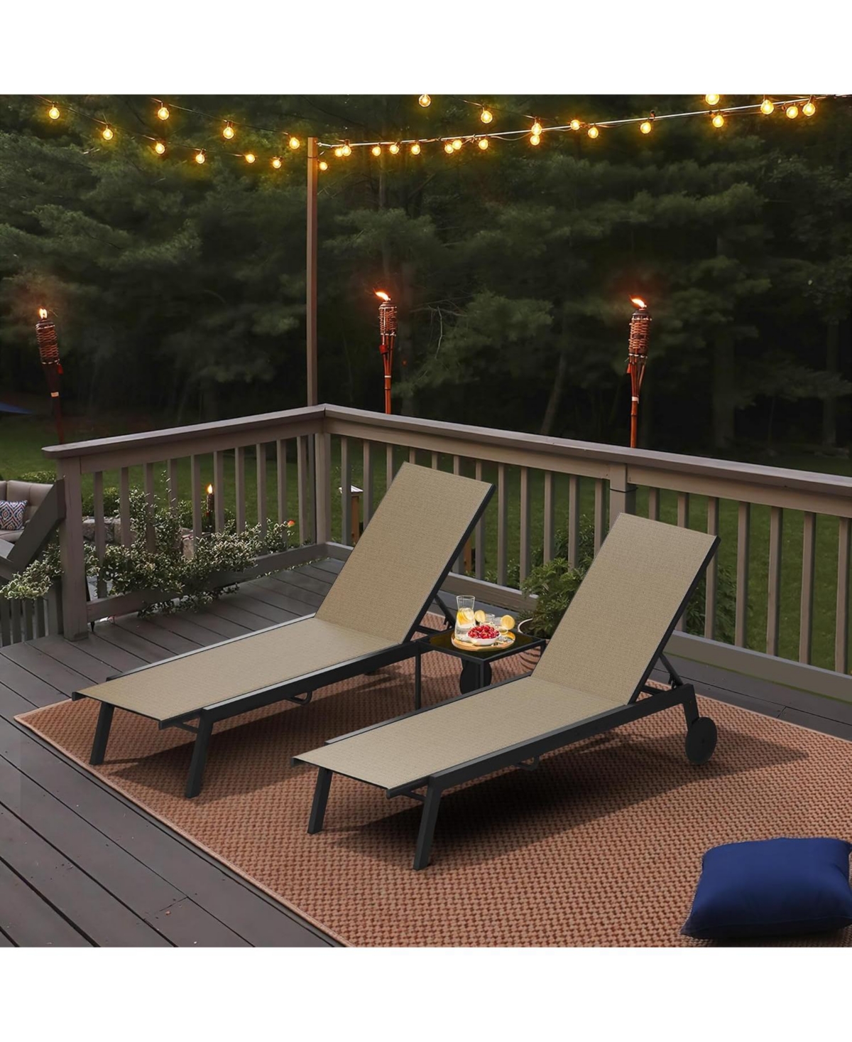 gaomon 2 Patio Outdoor Textile Chaise Lounge Chairs with Side Table, Patio Chaise Lounge Set