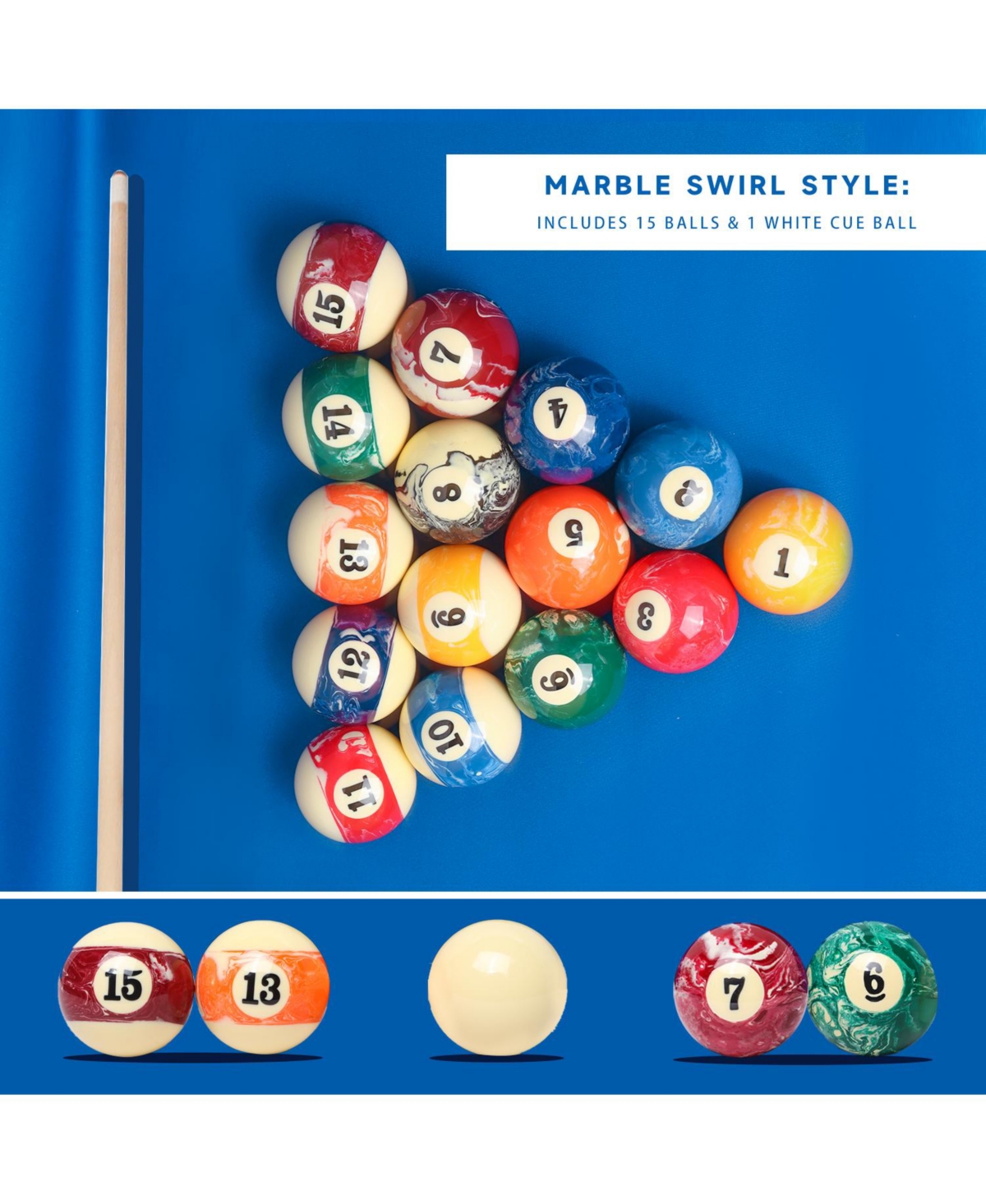 Gse Games & Sports Expert 2 1/4-Inch Marble Swirl Professional Regulation Billiards Pool Balls Set, Standard 16 Set