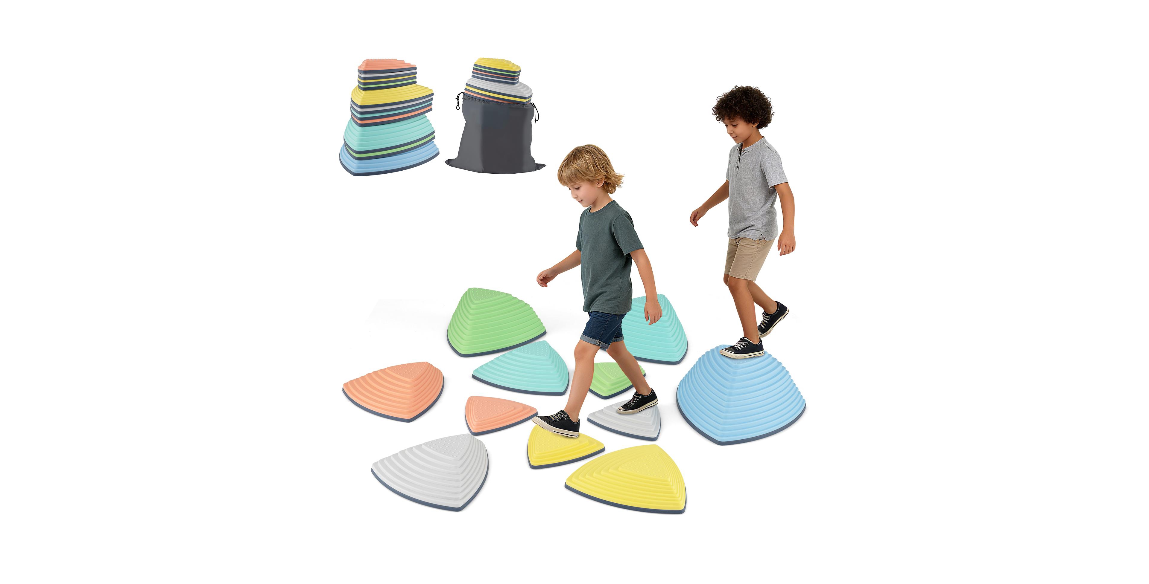 Mecale 6-Piece Steppingstones for Kids, Non-Slip Balance Stones with Storage Bag