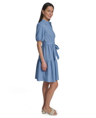 Women's Puff-Sleeve Collared Shirtdress