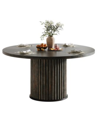 47.24-Inch Round Dining Table for 4-6 People, Modern Fluted MDF + Metal Base Kitchen Table