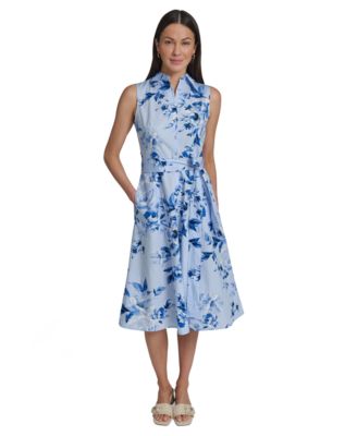 Women's Floral Sleeveless Collared Midi Shirtdress