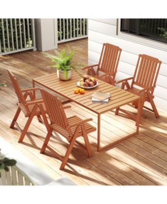 4PCS Foldable Patio Chair w/Armrest Curved Back Slatted Seat for Backyard Deck