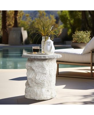  Outdoor Side Table, 18.7" MgO Patio Accent with Textured Base & Smooth Round Top