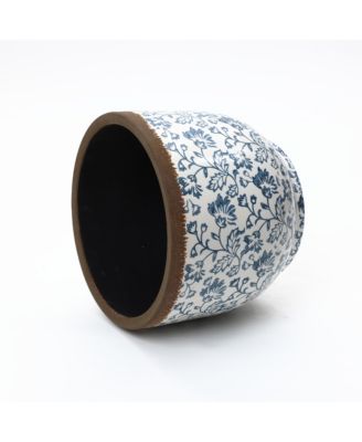 Floral Ceramic Planter, 15.59" Round, Indoor & Outdoor Garden Pot