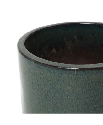 12" Dia Deep Green Round Ceramic Planter Pot, Modern Indoor Outdoor Pot for Plants with Drainage