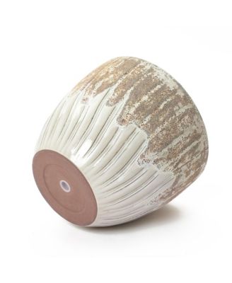 14" Dia Two Tone Ivory Large Round Plant Pots, Modern Indoor Outdoor Ceramic Planter for Living Room, Garden, Patio