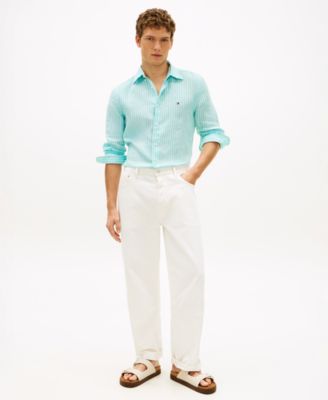 Men's 100% Linen Bengal Stripe Shirt