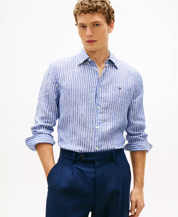 Men's 100% Linen Bengal Stripe Shirt - thumbnail 9