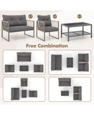 Set Of 8 Patio Furniture Set PE Rattan Conversation Sofa Set w/ Thick Cushions