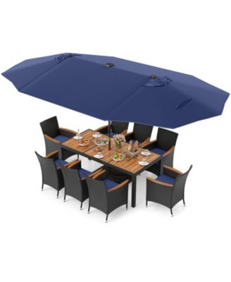 11 PCS Patio Dining Set w/ 15ft Double-Sided Patio Umbrella (Base Included)