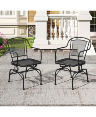 Patio Rocking Chairs Set of 2 w/ Metal Mesh Backrest & Seat Armrests Gentle