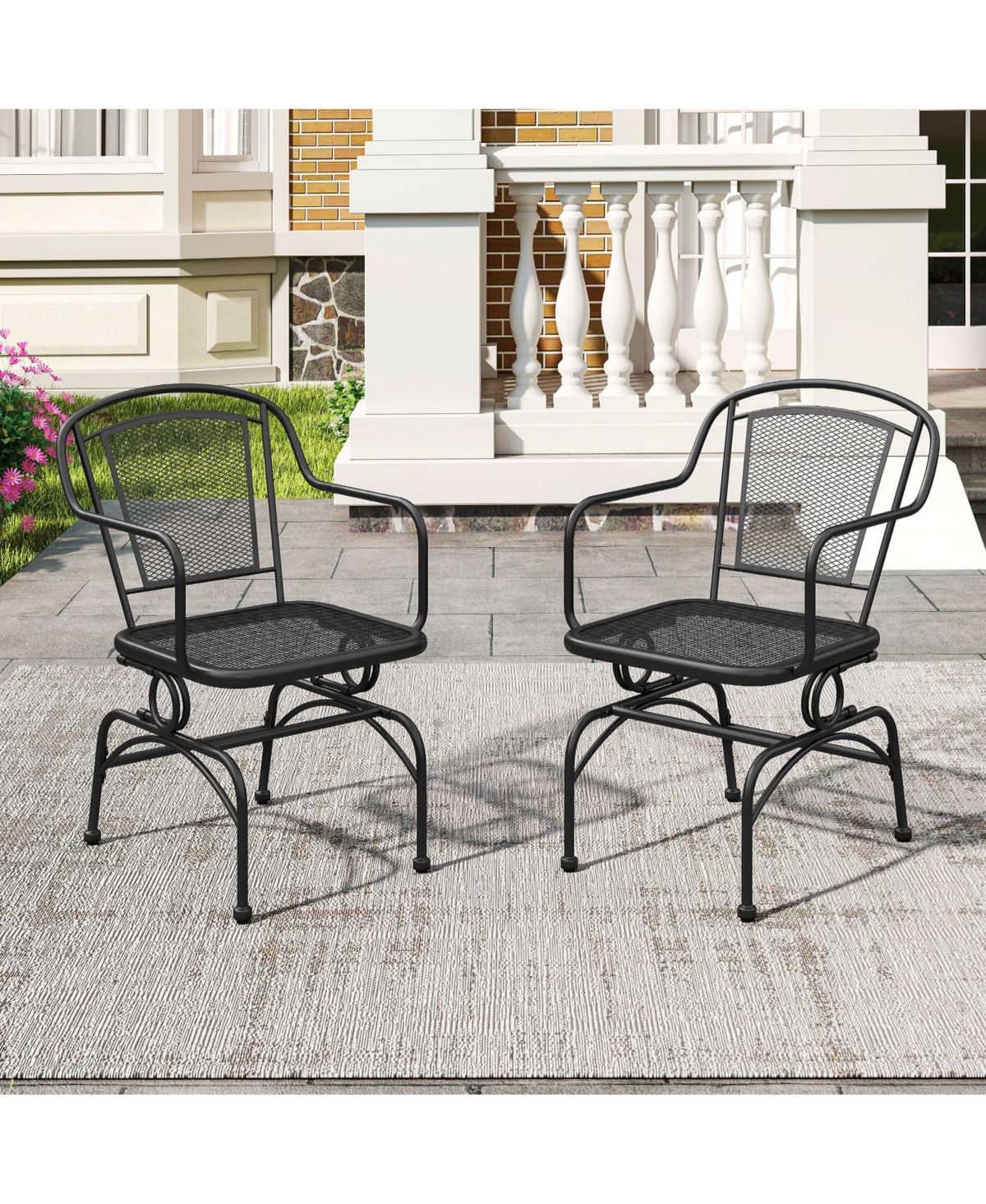 Gymax Patio Rocking Chairs Set of 2 w/ Metal Mesh Backrest & Seat Armrests Gentle