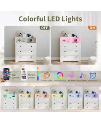 3 Drawer Wooden Nightstand for Bedside with LED Lights & Charging Station, Wood Chest of Drawers for Closet, Living Room, Hallway, Entryway