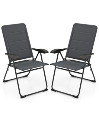 2PCS Patio Folding Chairs Back Adjustable Reclining Padded Garden Furniture
