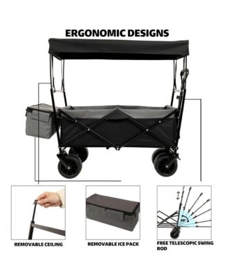 Collapsible Wagon with Canopy, Heavy Duty Utility Cart with All-Terrain Wheels, Large Capacity for Camping, Shopping and Garden