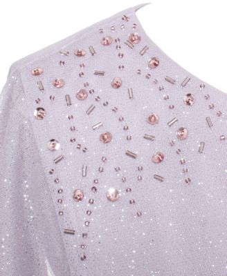 Women's Glitter Mesh Embellished Sleeve Long Dress