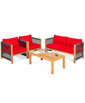 Set Of 8 Wood Outdoor Patio Furniture Set w/Cushions Cover Sets