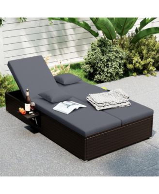 Patio Daybed PE Wicker Double Chaise Lounge Adjustable Backrests Outdoor