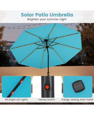 10 FT Solar Patio Umbrella w/96 Multi-colored LED Lights & 9 Modes Vented Top