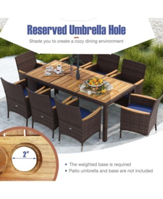 9 Pieces Patio PE Wicker Dining Set Outdoor Acacia Wood Table & Chairs