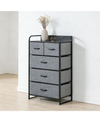 5-Drawer Dresser, Fabric Chest of Drawers, 4-Tier Storage Organizer with Foldable Drawers and Open Shelves for Bedroom and Living Room