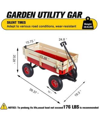 Heavy Duty Rolling Garden Wagon - Utility Cart with Wooden Side Panels, Air Tires Pulling and Wide Grip Handle for Grocery, Camping
