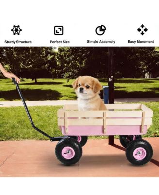 Heavy Duty Rolling Garden Wagon - Utility Cart with Wooden Side Panels, Air Tires Pulling and Wide Grip Handle for Grocery