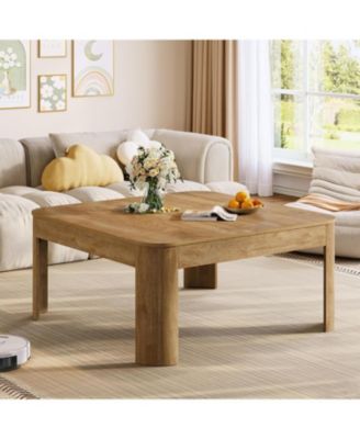 Square Coffee Table, 39.37-Inch Simple Center Table for Living Room, Farmhouse Wooden Cocktail Tea
