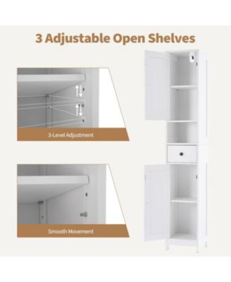 Tall Bathroom Cabinet, Freestanding with 2 Adjustable Shelves, Modern White Storage for Bathroom, Kitchen & Hallway