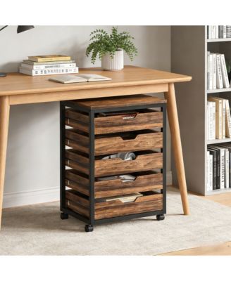 5-Drawer Mobile Storage Cabinet, Industrial Wood Drawer Organizer with Wheels for Office, Bedroom and Entryway