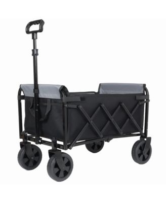 Convertible Folding 4-Wheel Wagon Cart - Heavy Duty Trolley with Bench Seat and Dog Leash, 360 lbs Capacity for Camping, Shopping