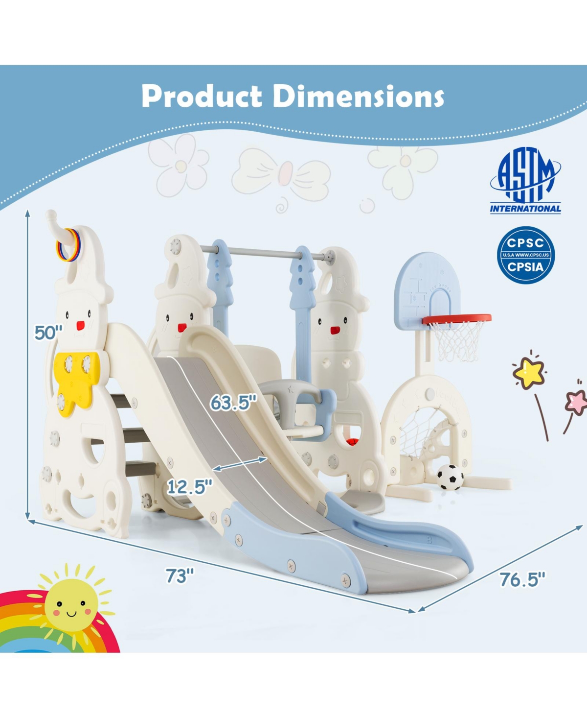 Mecale 7-in-1 Toddler Slide and Swing Set with Adjustable Swing & Basketball Hoop