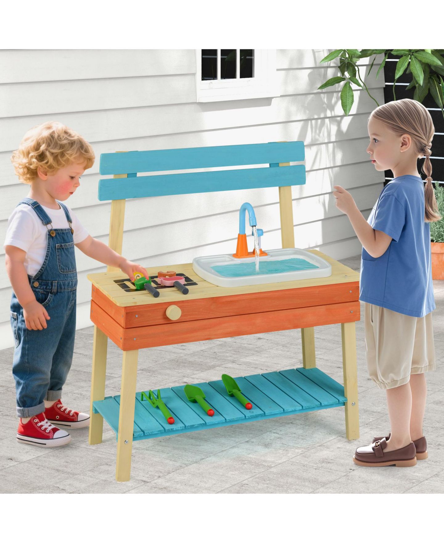 Детский игровой набор Mecale Chef Wooden Mud Kitchen Play Set, Ages 3+, цвет: Синий — фото 2