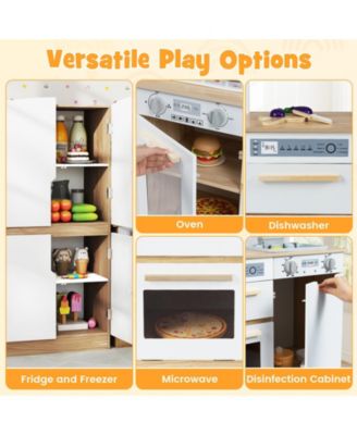Wooden 2-Piece Kids Kitchen Playset with Fridge & Running Water for Interactive Play