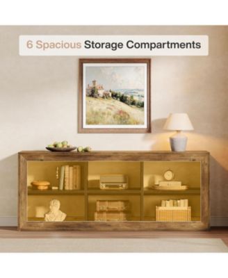 63" TV Stand for Up to 70 Inch TVs, Farmhouse Entertainment Center with 6 Open Storage Cubes, Wooden Media Console TV