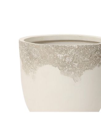 Antique Travertine 15.75" Round Planter, Tapered Pot for Indoor & Outdoor Use