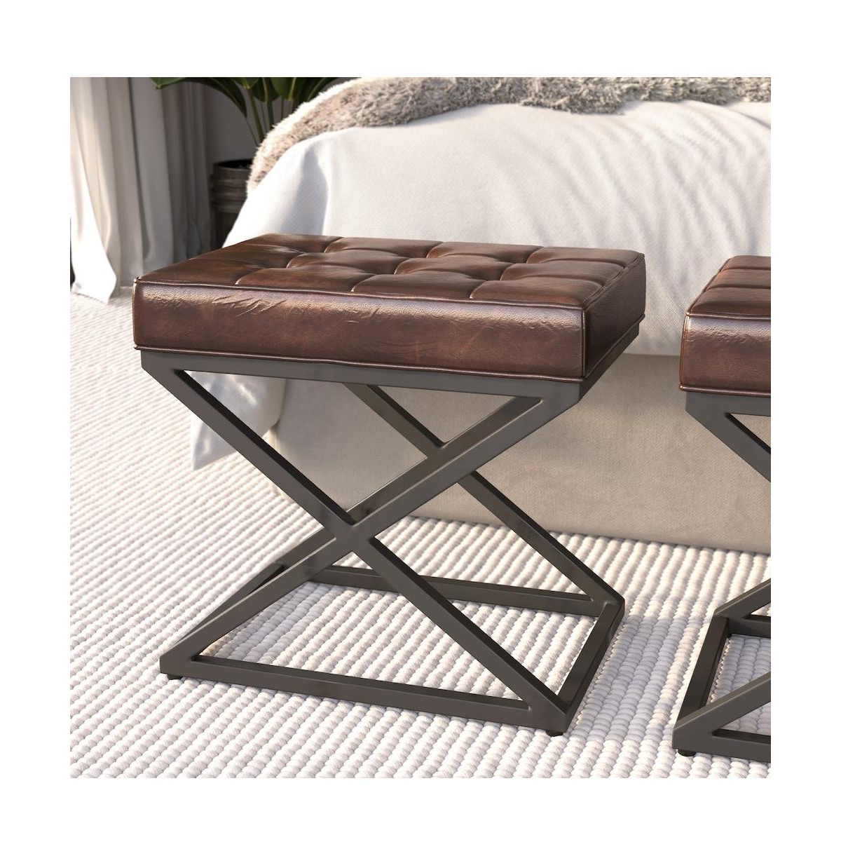 Jofran Global Archive Distressed Genuine Leather Ottoman Stool