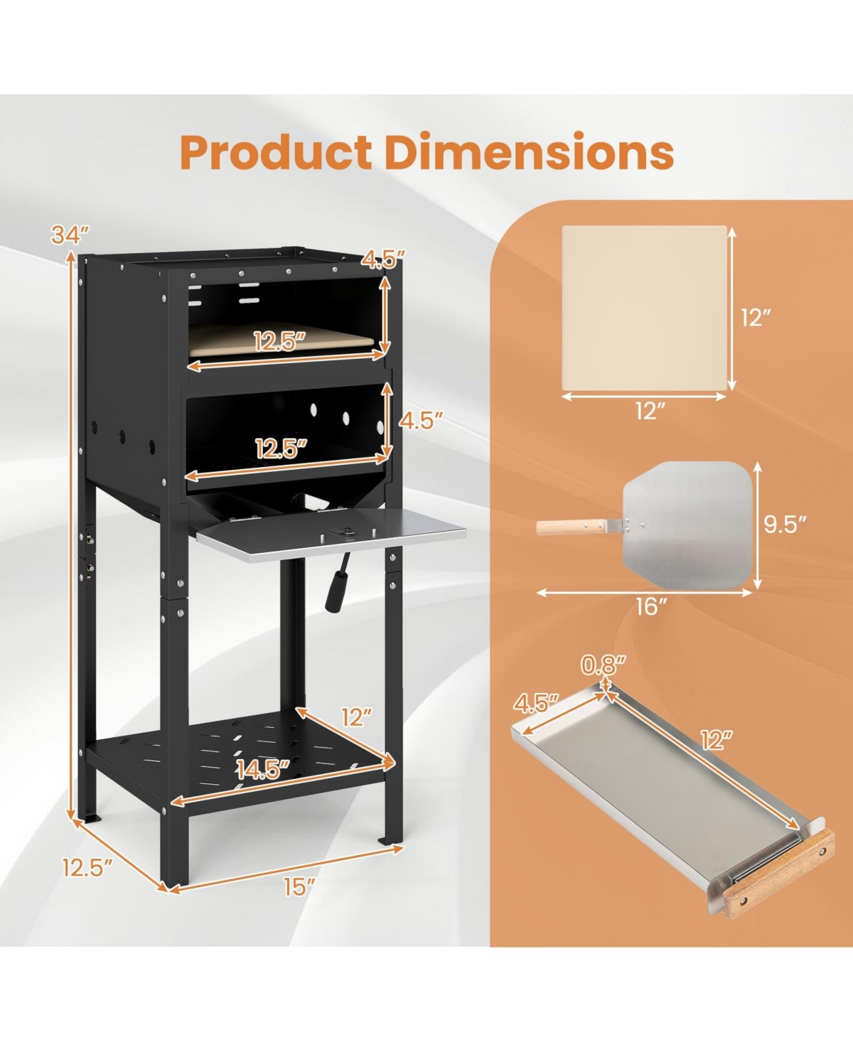 Ecooso 12" Outdoor Pizza Oven with Ash Tray & Wood Storage Compartment